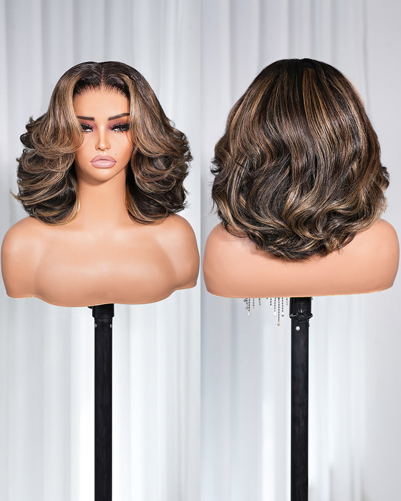 Arabella 13x6 Three-Go™ 250% Density Glueless Loose Body Wave Bob Wig Pre-cut Lace Ombre Platinum Blonde Balayage Highlights