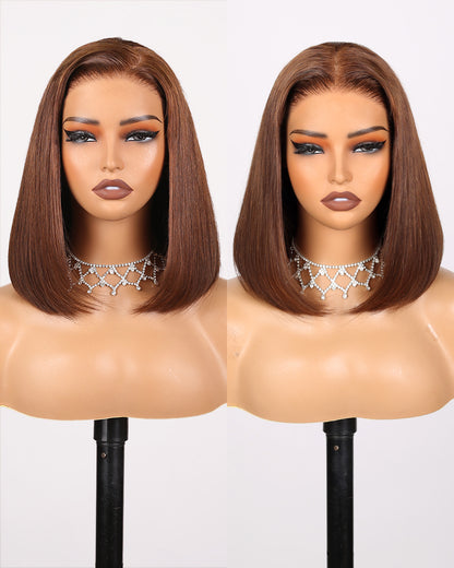 Arabella 6x5 invisible knots Glueless Chocolate Brown Straight Bob Wig Pre-cut Lace Beginner Friendly