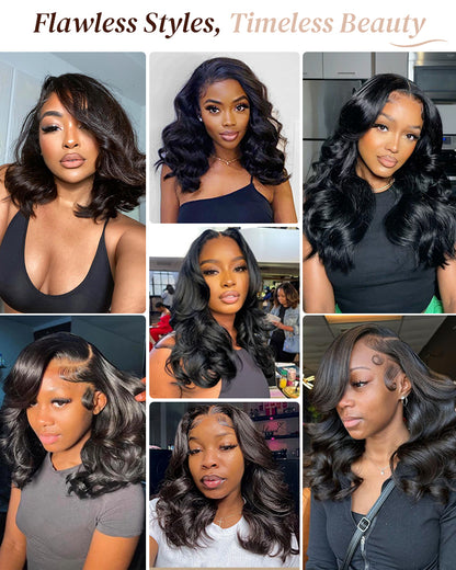 Arabella 6x5 invisible knots Glueless Loose Wave Bob Wig Pre-cut Lace Natural Black Beginner Friendly