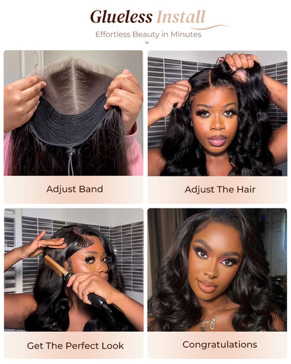 Arabella 6x5 invisible knots Glueless Loose Wave Bob Wig Pre-cut Lace Natural Black Beginner Friendly