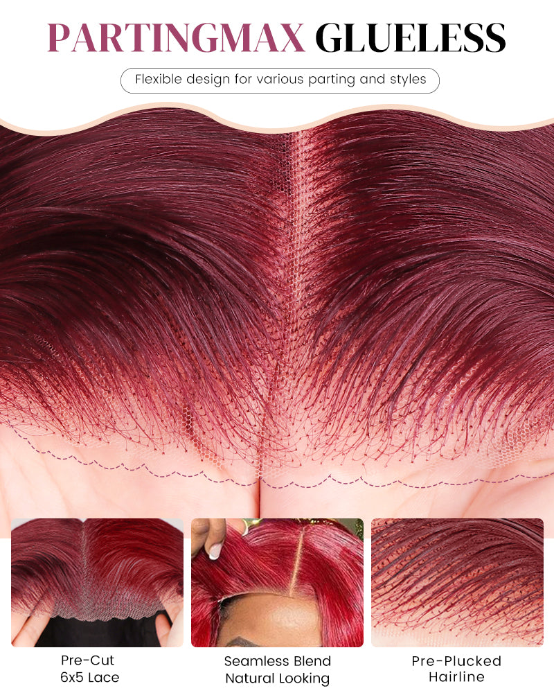 Red Velvet Balayage Wine Glueless 6x5 Pre-Cut Lace Loose Body Wave Multi Highlight Color Human Hair Wig