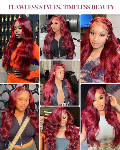 Red Velvet Balayage Wine Glueless 6x5 Pre-Cut Lace Loose Body Wave Multi Highlight Color Human Hair Wig