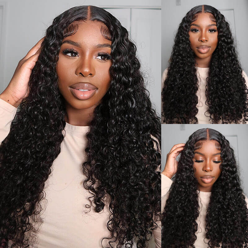 Glueless Jerry Curly Wave 4x4 Lace Closure Natural Black Human Hair Wig