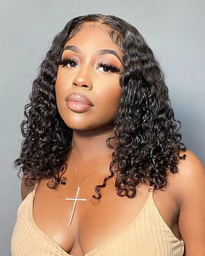 5x5 Lace Closure Straight/Curly Bob Wig Natural Black Human Hair Wigs