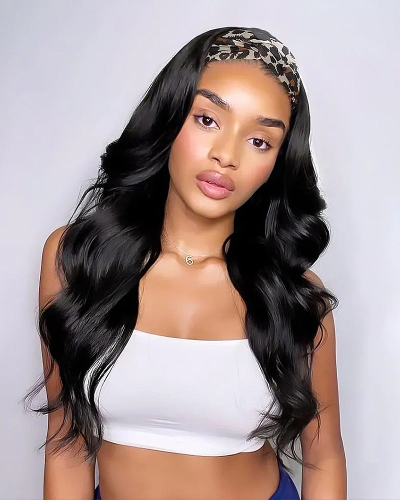 【Super Sale】Glueless Body Wave Natural Black Virgin Hair Grip Headband Wig Human Hair Wig