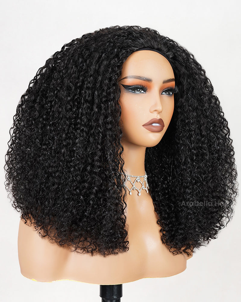 3 In 1 Half Wig Special Kinky Curl Upgrade With Drawstring Cap No Glue Needed Human Hair Wigs