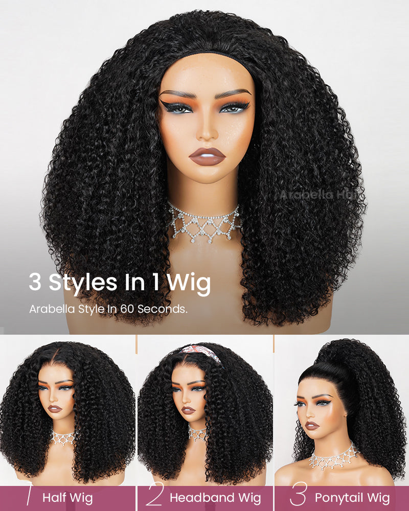 3 In 1 Half Wig Special Kinky Curl Upgrade With Drawstring Cap No Glue Needed Human Hair Wigs