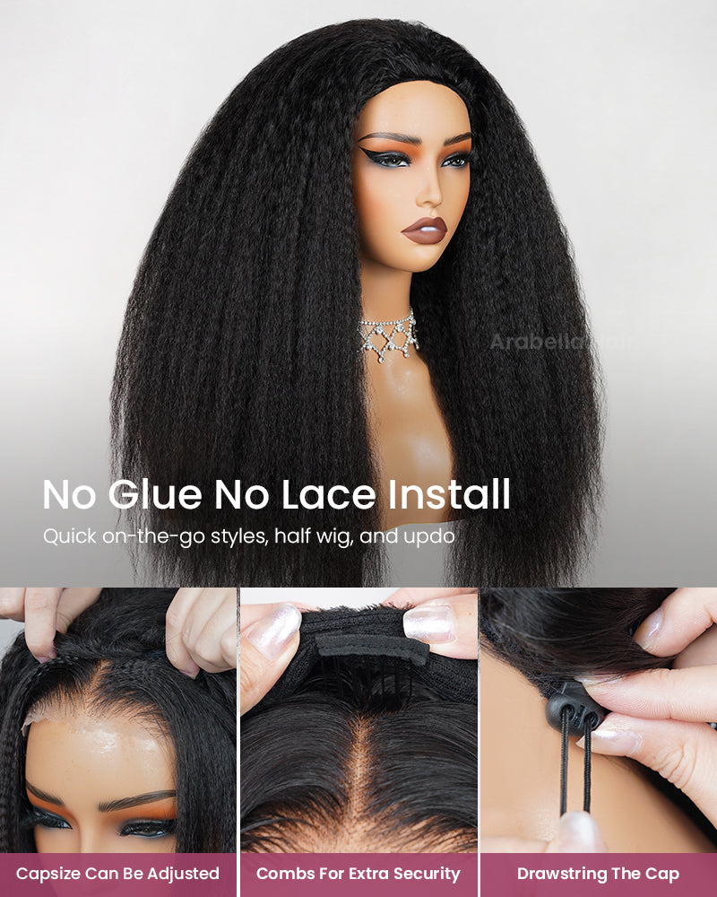 3 In 1 Half Wig Yaki Straight Easy-Wear No Glue Needed Upgrade With Drawstring Cap Human Hair Wigs