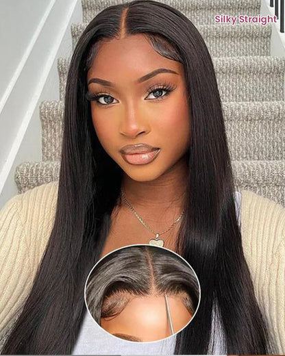 【Super Sale】Pre-Cut Glueless 6-inch Deep Lace Super Silky Straight/ Wavy/ Special Kinky Curl Wig Mini Knots Easy-Wear Natural Black Human Hair Wigs