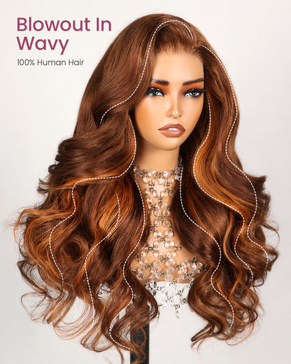 Balayage Caramel Brown 6x5 Pre-Cut Lace Honey Blonde With Brown Multi Colored Glueless Loose Body Wave Human Hair Wig