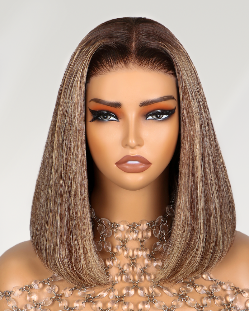 【Bogo Sale】Straight Short Bob Wigs Glueless 6x5 Lace Mix Color Human Hair Middle Part