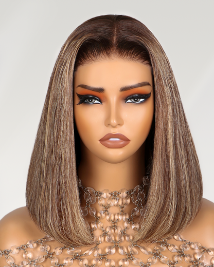 【Bogo Sale】Straight Short Bob Wigs Glueless 6x5 Lace Mix Color Human Hair Middle Part