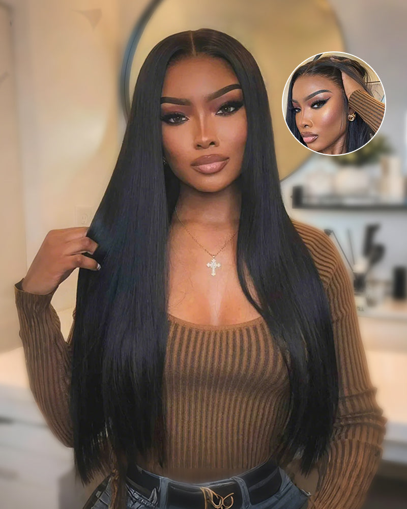 3S-Super Silky Straight | Glueless 13x4 Lace Frontal Wig | Pre-Plucked &amp; Bleached Breathable Cap Free Parting Human Hair