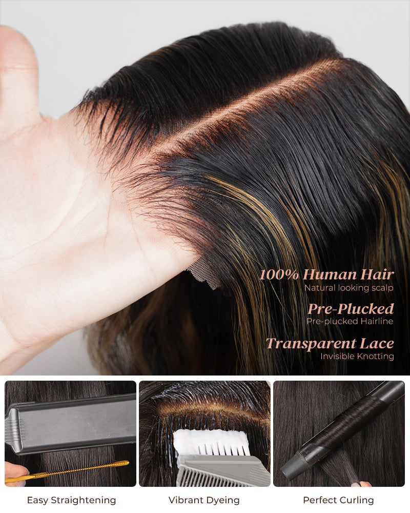 Arabella 6x5 invisible knots Glueless Balayage Highlight Loose Deep Wave Wig Pre-cut Lace Beginner Friendly