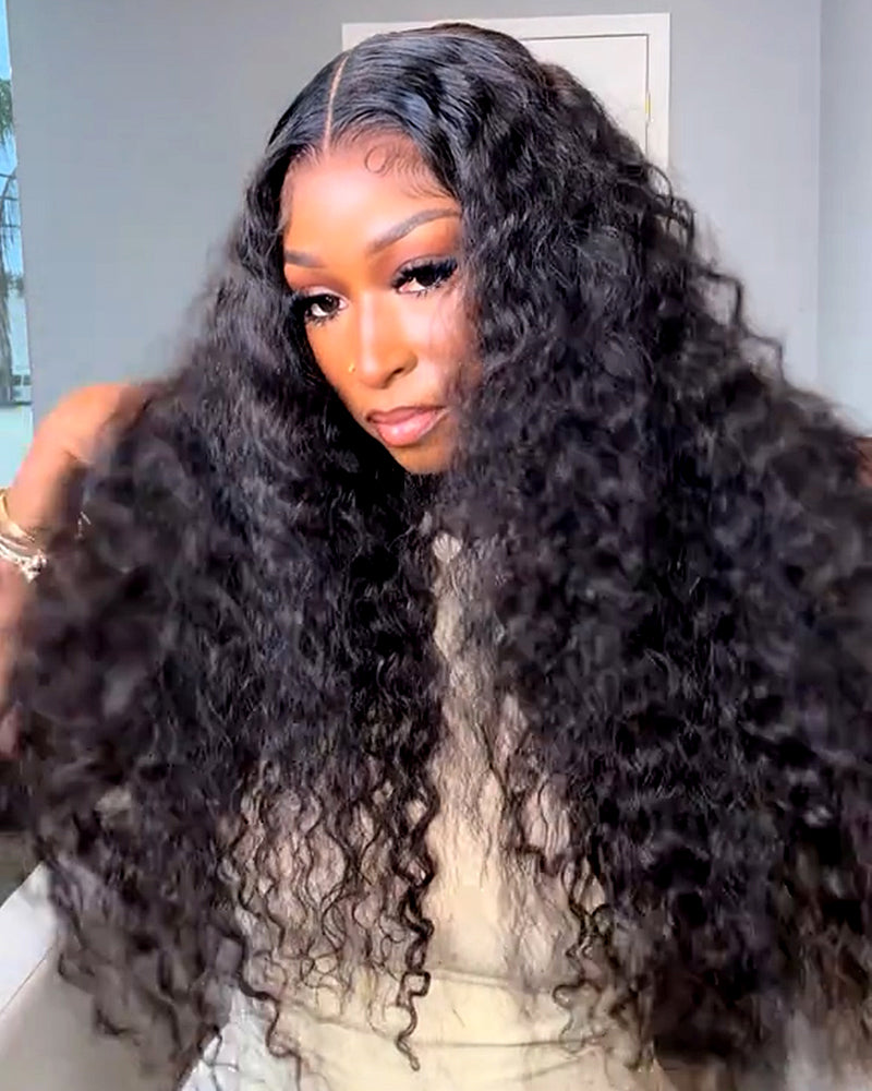 【Extra Long Wigs Sale】Arabella 13x6 Three-Go™ Glueless Wig Water Wave With Drawstring Natural Black 100% Human Hair Wig