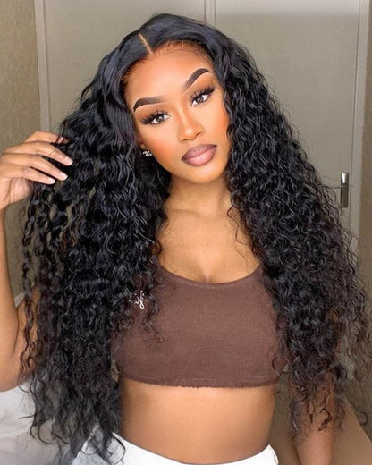 T-Part Glueless Lace Body Wave/Water Wave Natural Black Human Hair Wigs