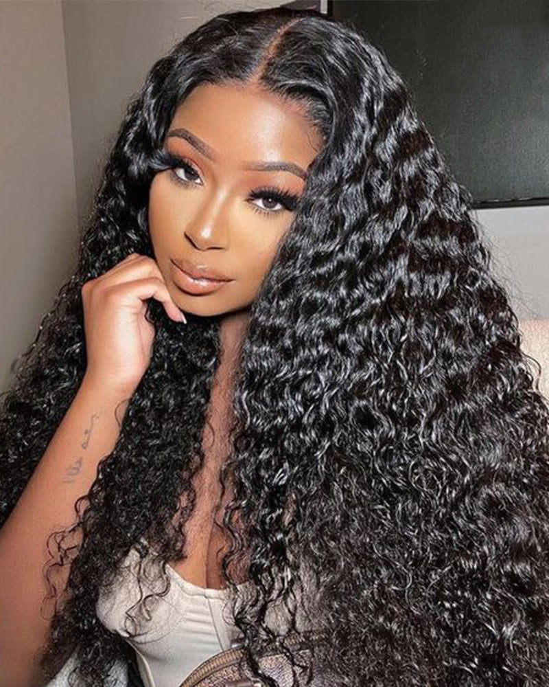 【Flash Sale】Water Wave 4x4 Lace Closure Glueless Natural Black Human Hair Wigs