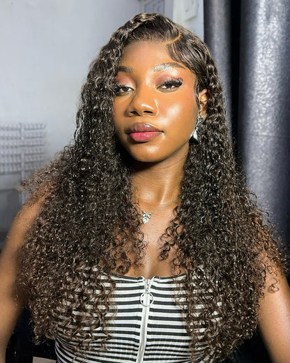 Chestnut Brown Color Water Wave Curly 13x4/6x5 Lace Human Hair Wig Free Parting
