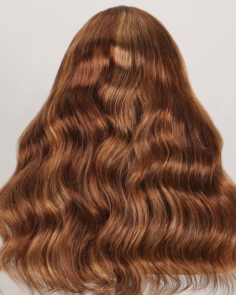 Arabella 6x5 invisible knots Glueless Honey Blonde Highlights On Brown Wig Body Wave Wig Pre-cut Lace Beginner Friendly