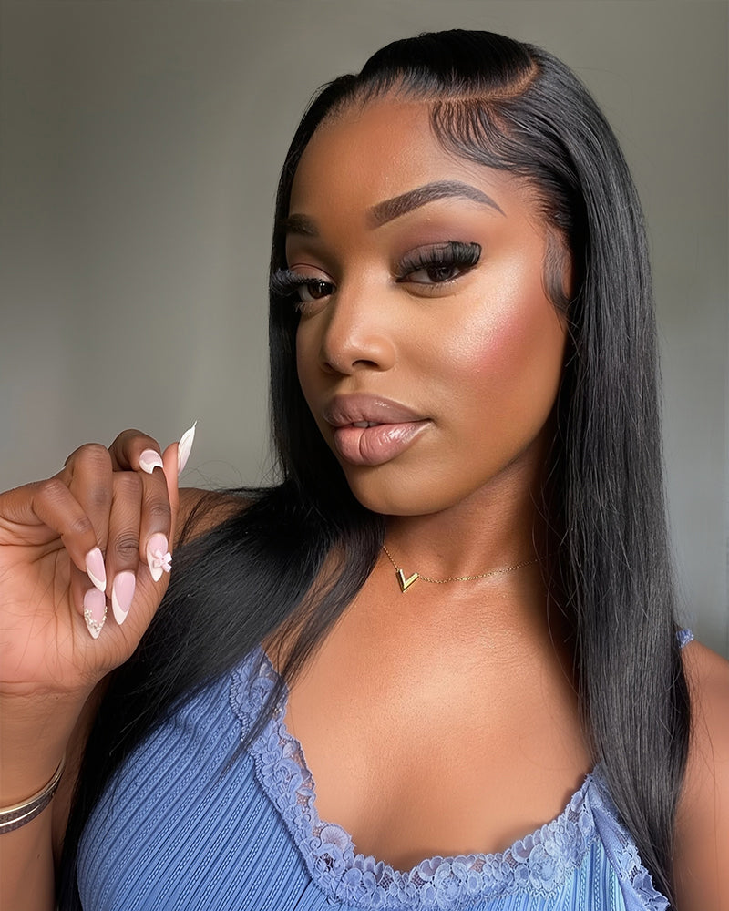 Arabella 6x5 invisible knots &amp; 13x4 Pre-All Glueless Straight Wig Pre-cut Lace Natural Black Beginner Friendly