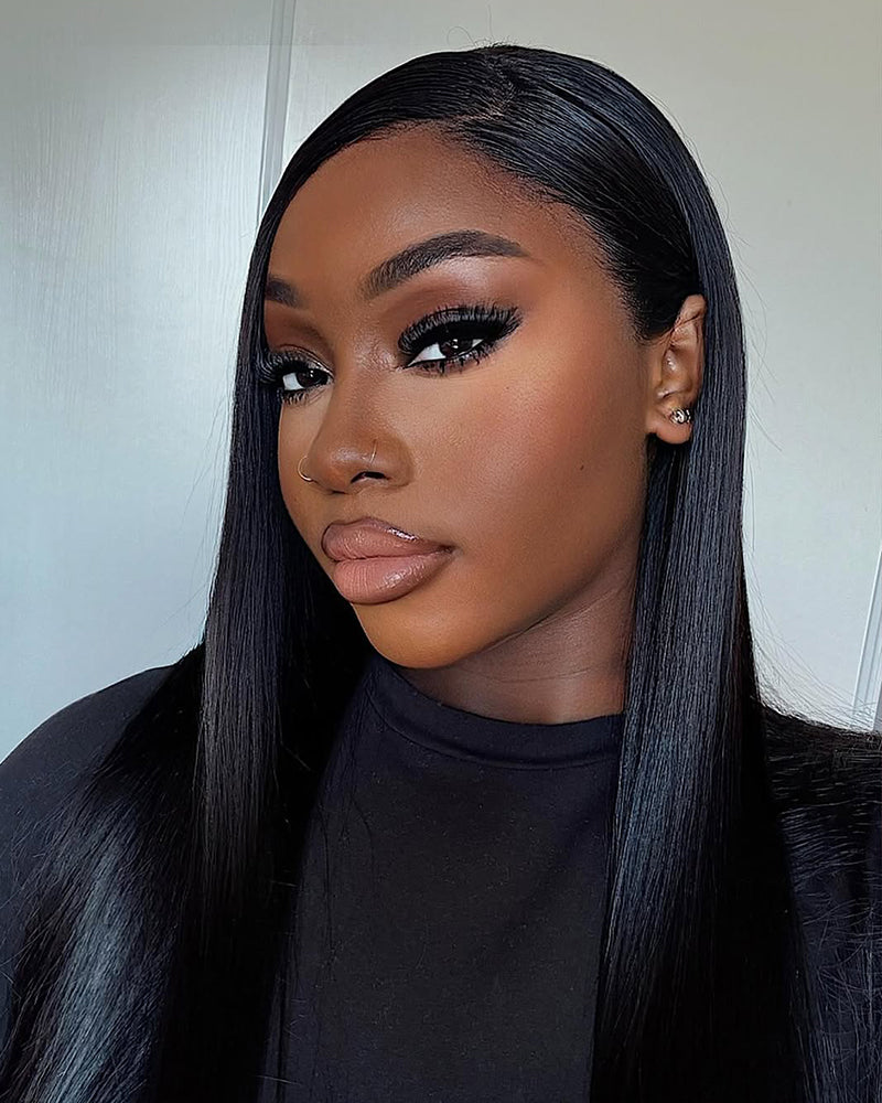 Arabella 6x5 invisible knots &amp; 13x4 Pre-All Glueless Straight Wig Pre-cut Lace Natural Black Beginner Friendly