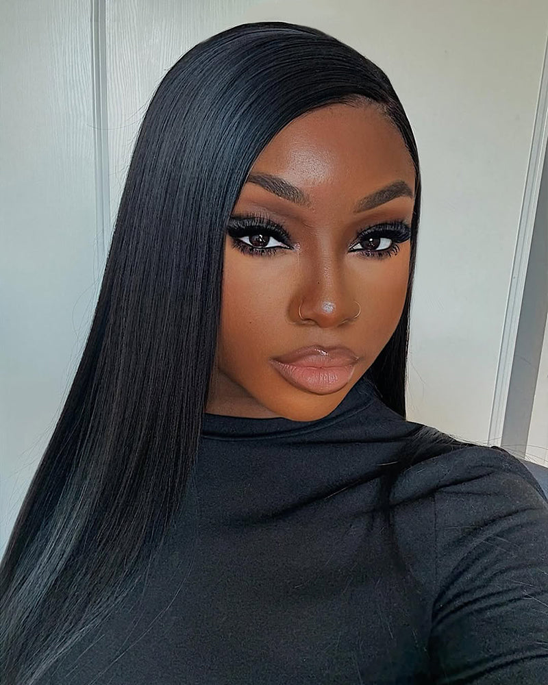 Arabella 6x5 invisible knots &amp; 13x4 Pre-All Glueless Straight Wig Pre-cut Lace Natural Black Beginner Friendly