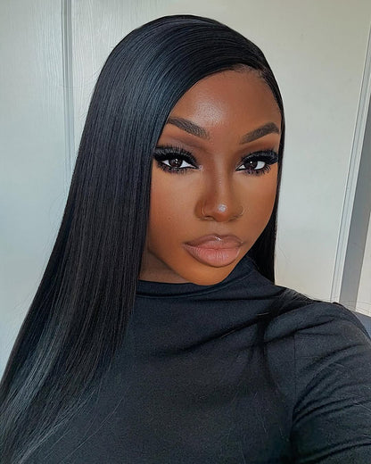 Arabella 6x5 invisible knots &amp; 13x4 Pre-All Glueless Straight Wig Pre-cut Lace Natural Black Beginner Friendly
