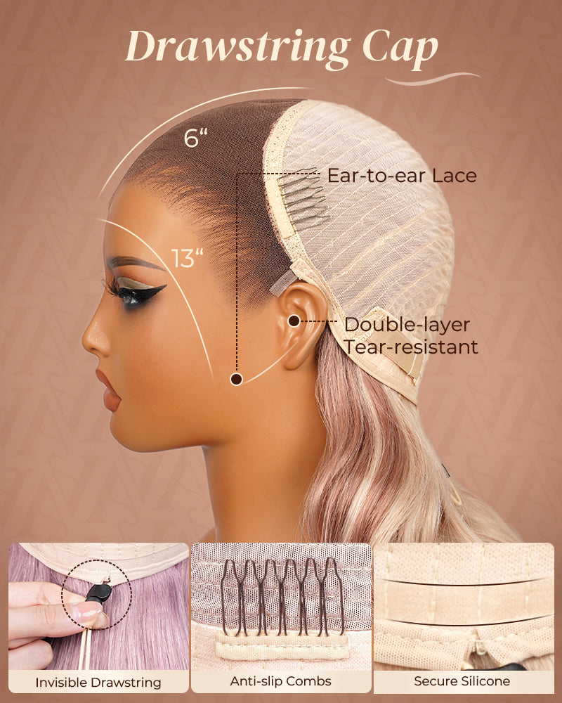 Arabella Ash Purple Straight Wigs Drawstring Cap