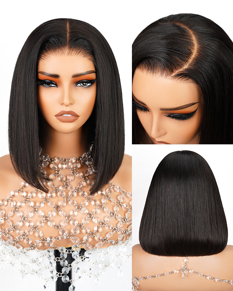 Arabella 6x5/13x4 Lace Glueless Straight Bob Wig Pre-cut Lace Natural Black Beginner Friendly