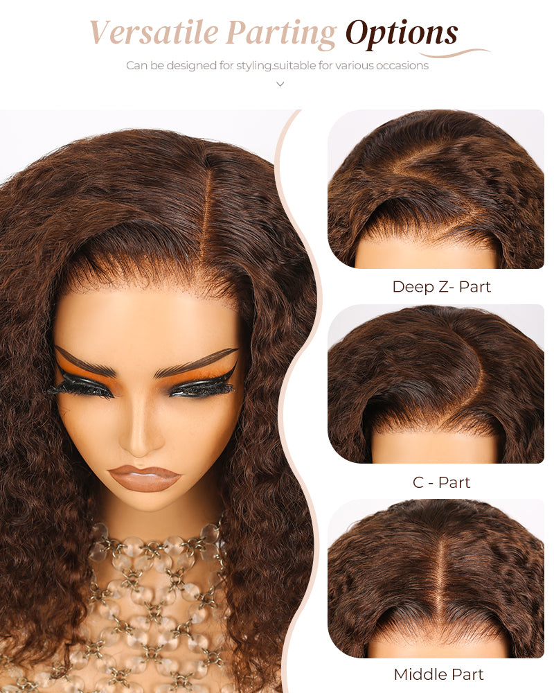 Arabella 6x5 invisible knots Glueless Chocolate Brown Jerry Curly Bob Wig Pre-cut Lace Beginner Friendly