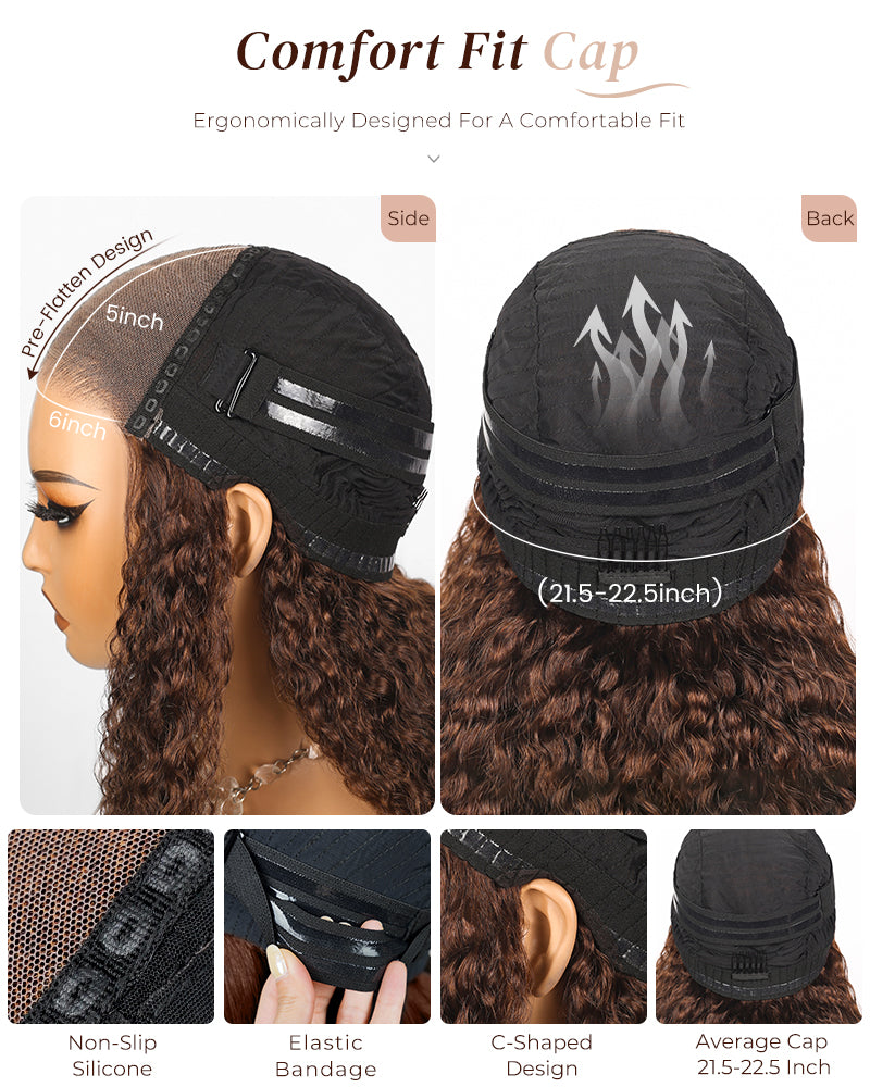 Arabella 6x5 invisible knots Glueless Chocolate Brown Jerry Curly Bob Wig Pre-cut Lace Beginner Friendly