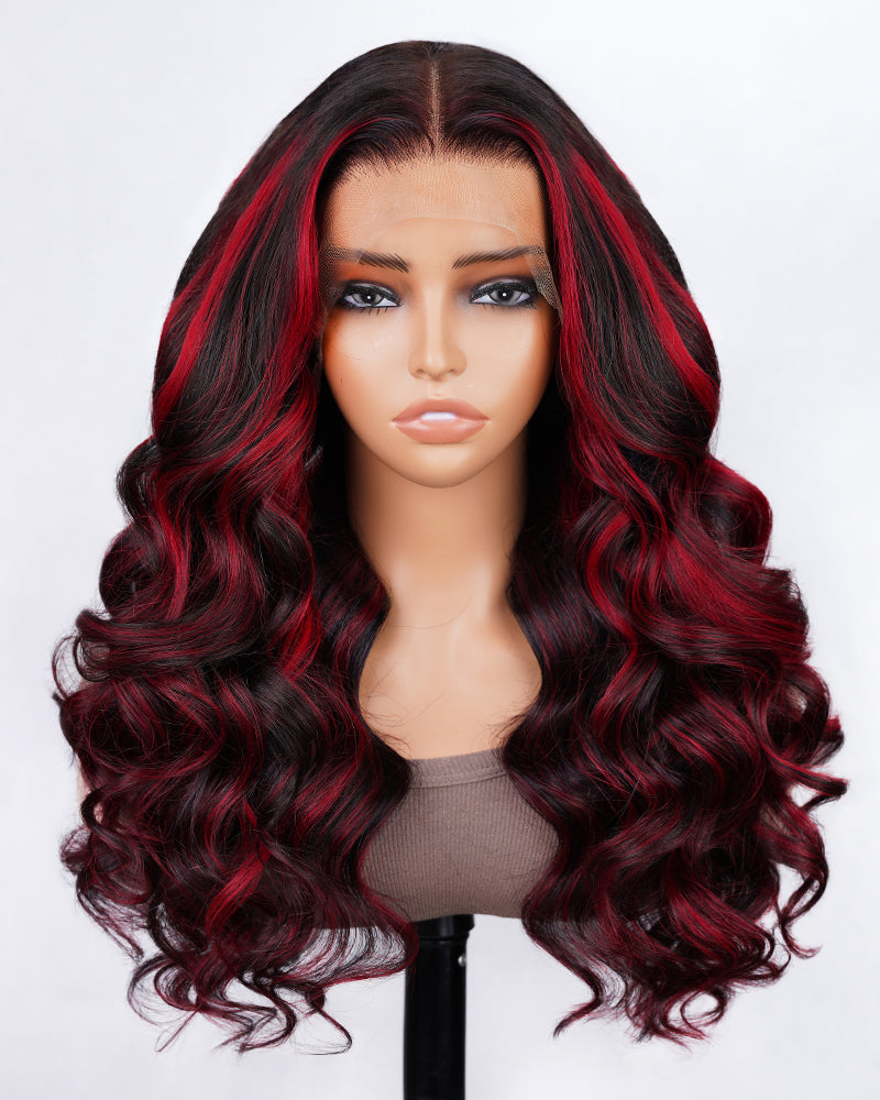 18&quot;=$90 | Arabella 13x4 Pre-All Glueless Red Highlight Body Wave Wig Invisible Knots Realistic Hairline