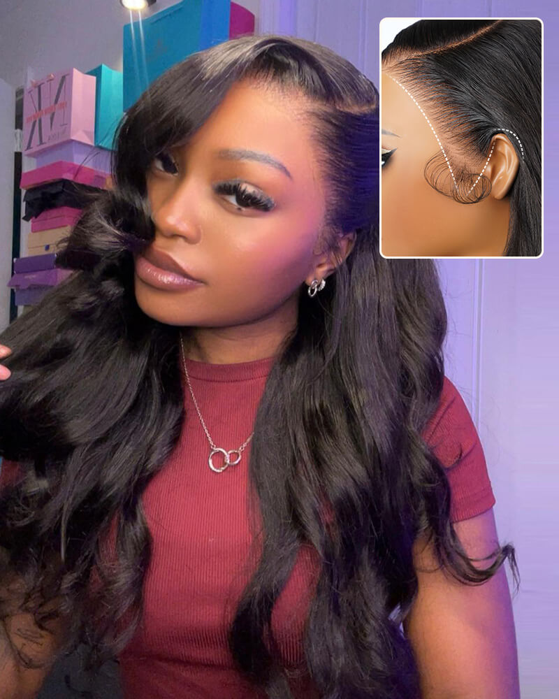 Pure-Luxe™ Body Wave Natural Black Easy Wear Glueless 13x6 Ultra-Dense Human Hair Wig Pre-Cut Lace