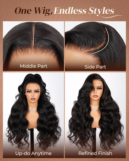 Pure-Luxe™ Body Wave Natural Black/Dark Brown Colored Pre-Cut 13x6 Lace 200%/250% Ultra-Dense Glueless Human Hair Wig