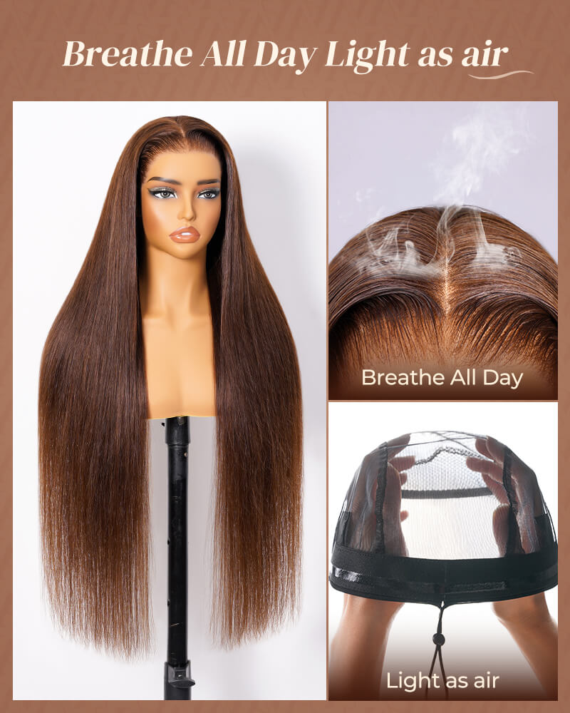 Arabella 13x6 Three-Go™ Chocolate Brown Glueless Wig Silky Straight With Drawstring 100% Human Hair Wig