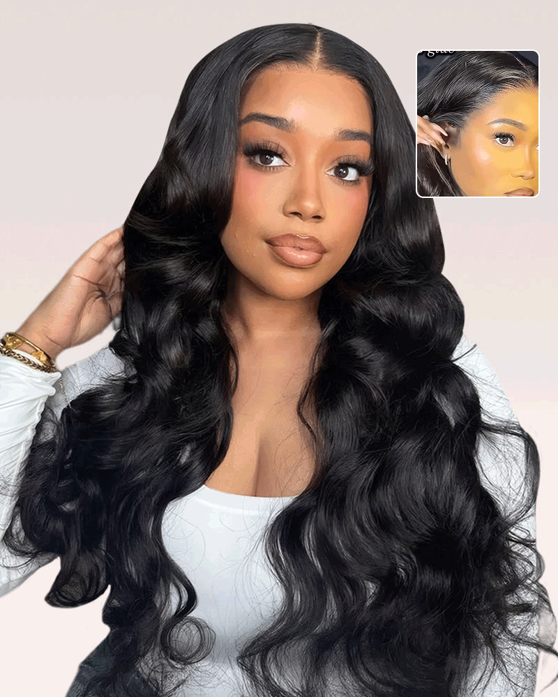 Pure-Luxe™ Body Wave Natural Black Easy Wear Glueless 13x6 Ultra-Dense Human Hair Wig Pre-Cut Lace