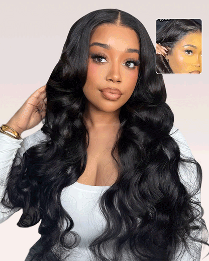 Pure-Luxe™ Body Wave Natural Black Easy Wear Glueless 13x6 Ultra-Dense Human Hair Wig Pre-Cut Lace