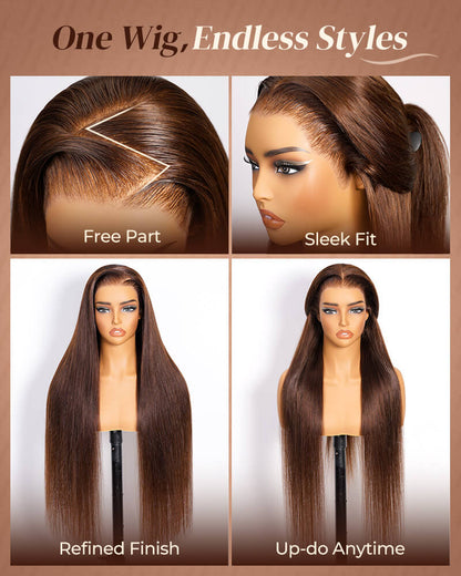 Arabella 13x6 Three-Go™ Chocolate Brown Glueless Wig Silky Straight With Drawstring 100% Human Hair Wig