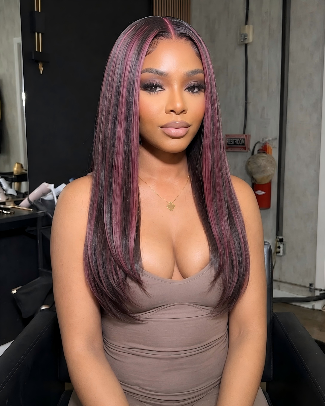 24 Inches 4x4 Lace Closure Straight Purple Highlight Wig - Glueless Human Hair Wig