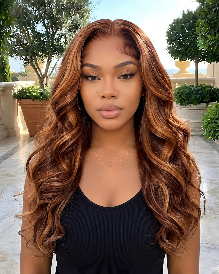 【Subscriber Deal】Dark Brown With Highlight Colored Body Wave 13x4 Lace Front Human Hair Wigs