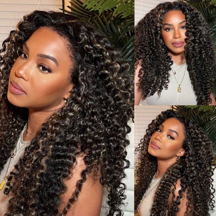 13x4 Lace Frontal Balayage Colored Jerry Curly Wig Pre-Bleached Knots Human Hair Wig