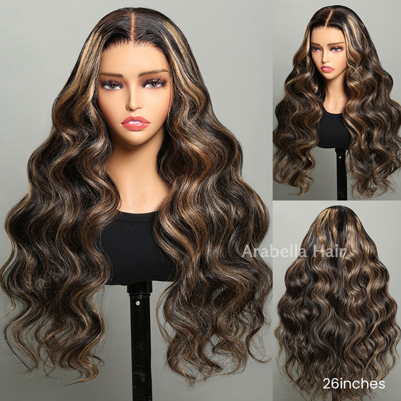 Balayage Highlights Body Wave Human Hair Wig - Real Glueless 13x4/6x5 Pre-Cut Lace Front Wig