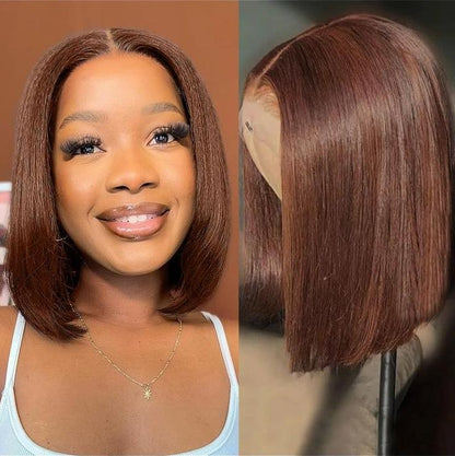 【Bogo Sale】Chestnut Brown Colored Straight Bob 13x6 Lace Front Human Hair Wigs