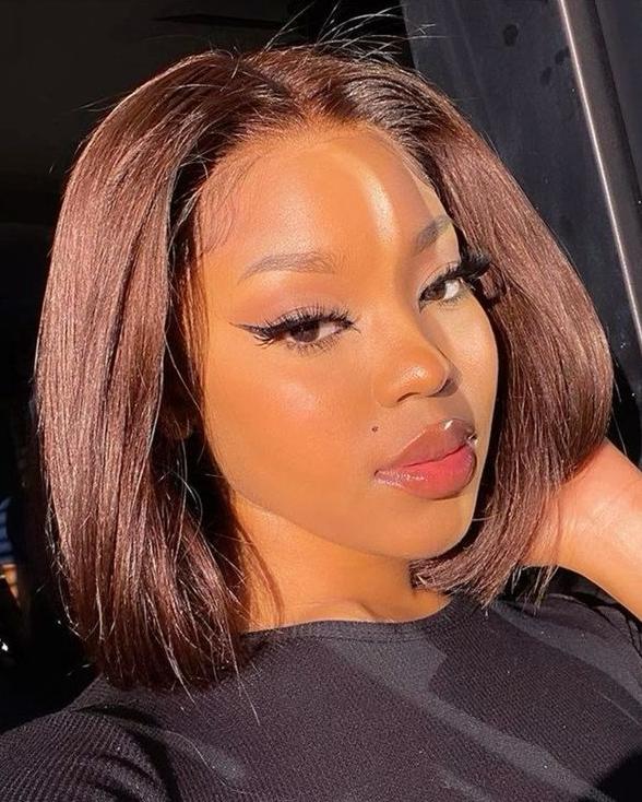 【Bogo Sale】Chestnut Brown Colored Straight Bob 13x6 Lace Front Human Hair Wigs