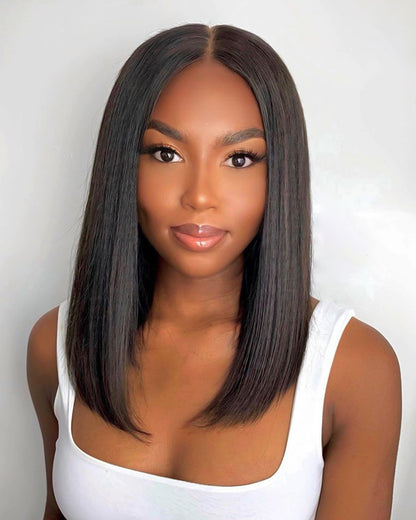 Minimalist Bob: 15A Grade T Part Lace Front Double Drawn Human Hair Wig with Middle Part