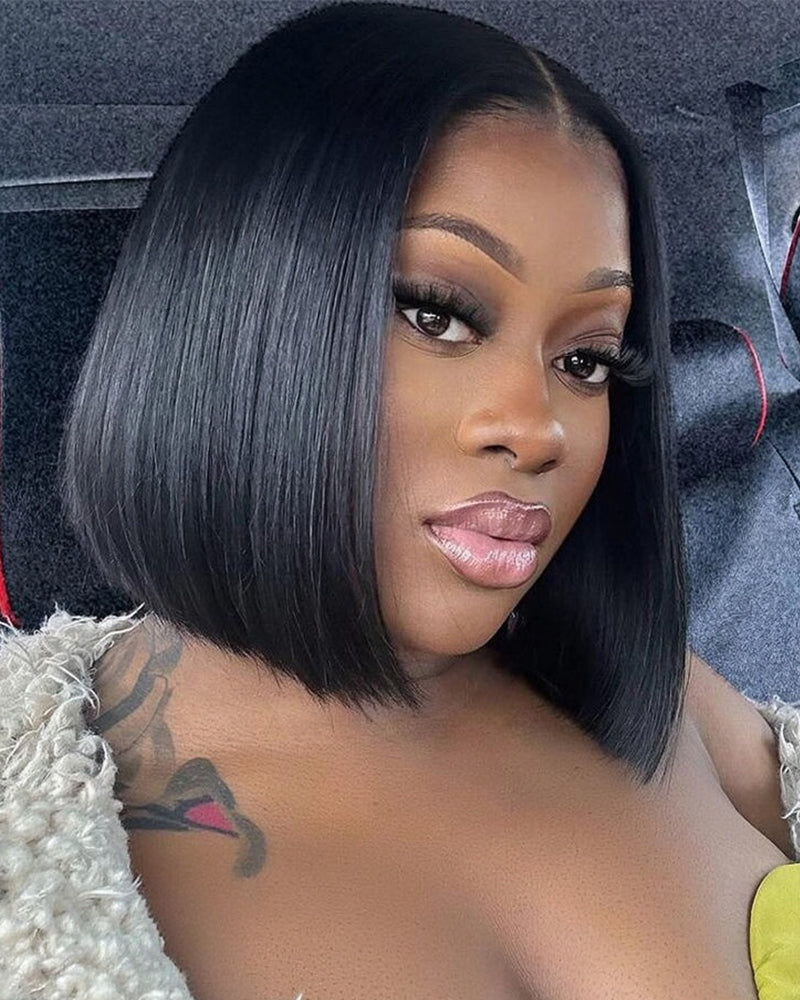 Arabella 6x5/13x4 Lace Glueless Straight Bob Wig Pre-cut Lace Natural Black Beginner Friendly