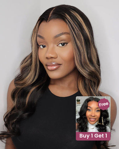 Bogo Sale | 6x5 Lace Highlight Color Body Wave 18inches+6-Inches Deep Lace Natural Color Loose Wave Bob 14inches