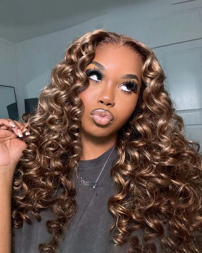 Arabella 13x6 Three-Go™ Ombre Highlight Honey Blonde Glueless Wig Wand Curl With Drawstring 100% Human Hair Wig