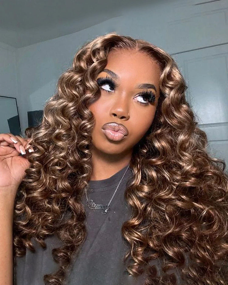 Arabella 13x6 Three-Go™ Ombre Highlight Honey Blonde Glueless Wig Wand Curl With Drawstring 100% Human Hair Wig