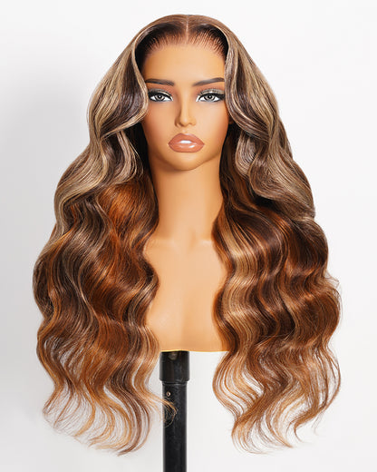 Arabella 13x6 Three-Go™ Brown Ombre Highlights Glueless Wig Loose Body Wave With Drawstring 100% Human Hair Wig